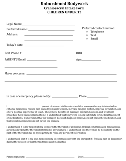 child intake form